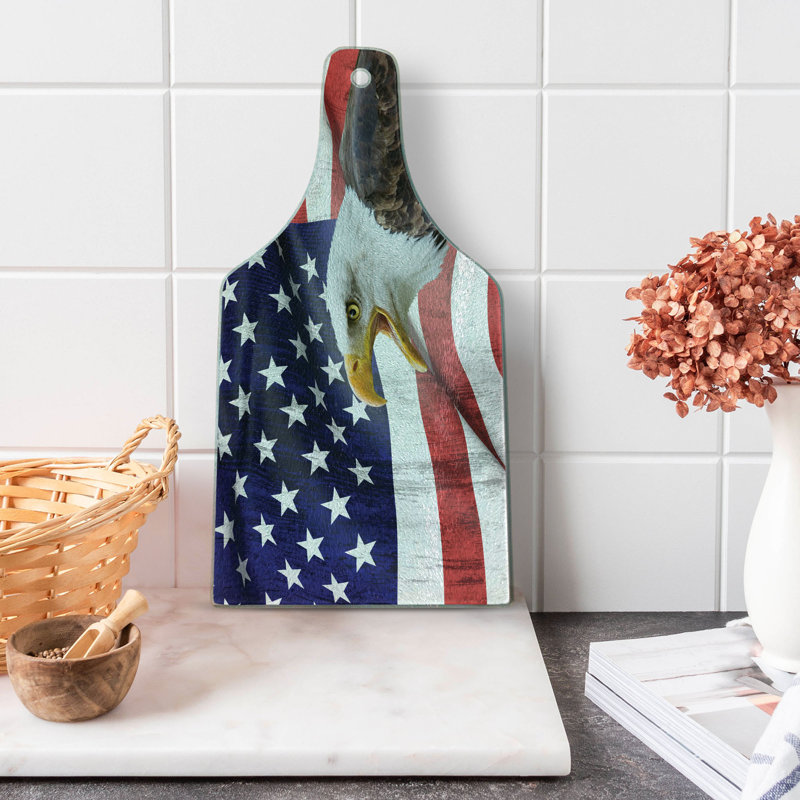 Ambesonne American Flag Tempered Glass Cutting Board Bald Eagle Multicolor
