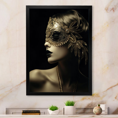 Femme rétro rétro glam avec masque vénitien - reproduction sur toile