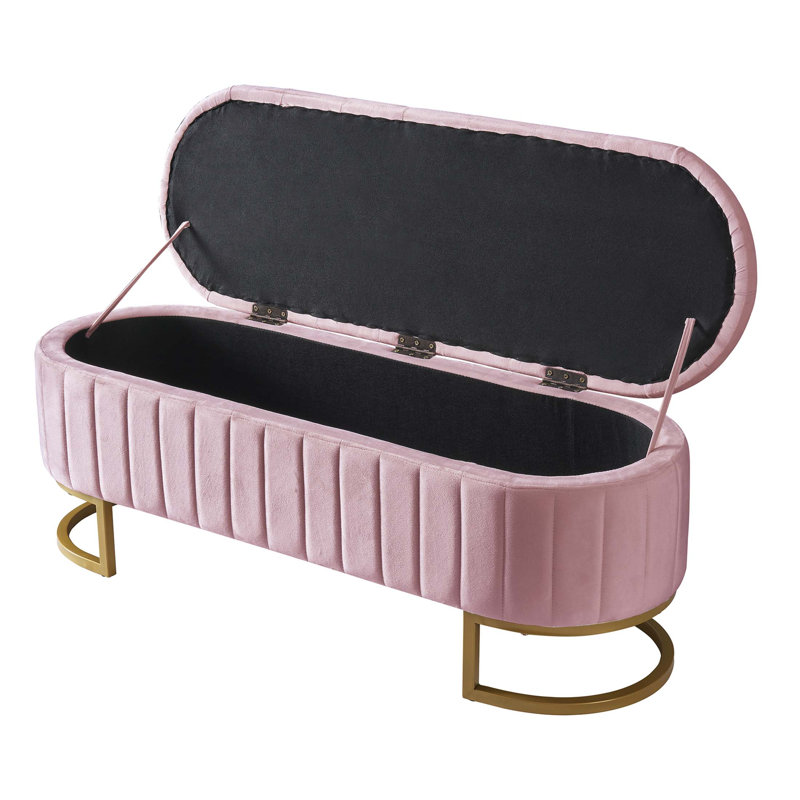 Elegant Upholstered Velvet Storage Ottoman With Button-Tufted, Pink