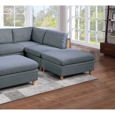 Canapé modulaire 6 pièces - Style moderne avec tissu en acier, 2 coins, chaises sans accoudoirs, repose-pieds pour le salon