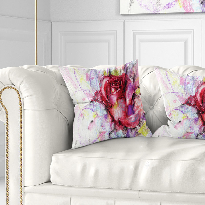 Rose rouge - coussin à imprimé floral, 18 po x 18 po, Coussin décoratif