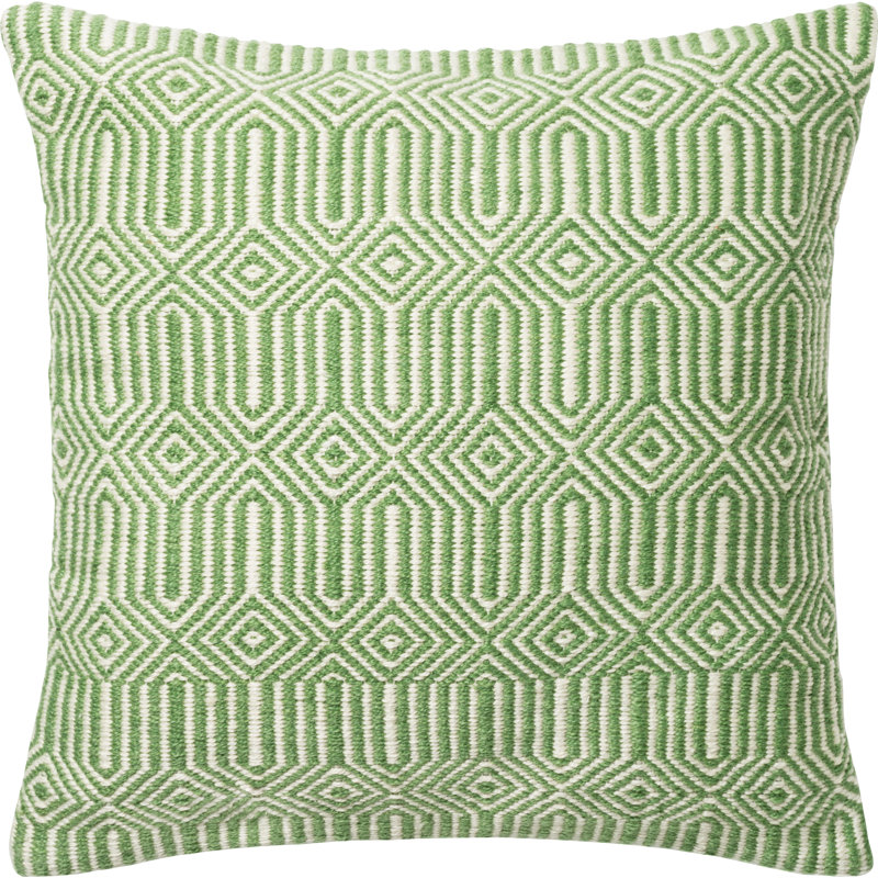 Saffet Hand-made Embroidered Indoor / Outdoor Throw Pillow Cover & Insert , Green/Ivory
