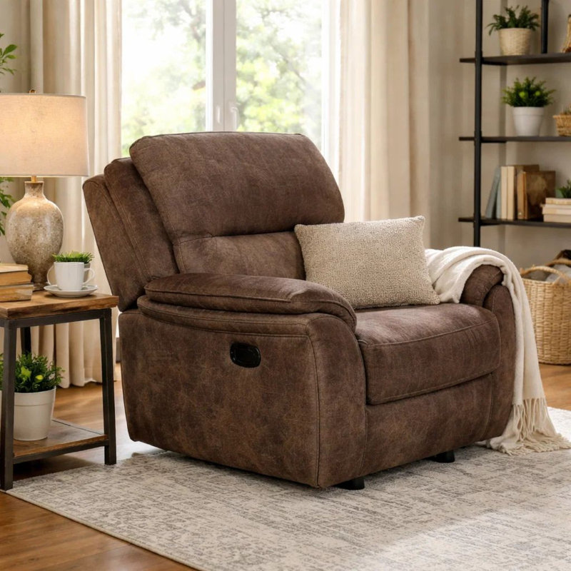 Fauteuil inclinable manuel avec accoudoirs moelleux Heny, Marron foncé