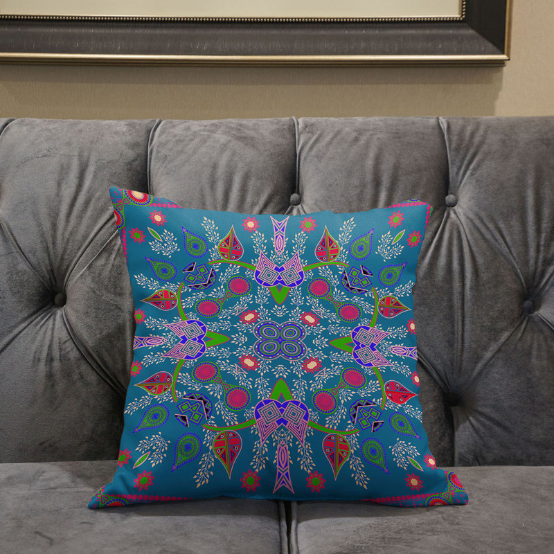 Housse et insert de coussin décoratif en polyester, 18 po x 18 po, Bleu / Rose / Vert
