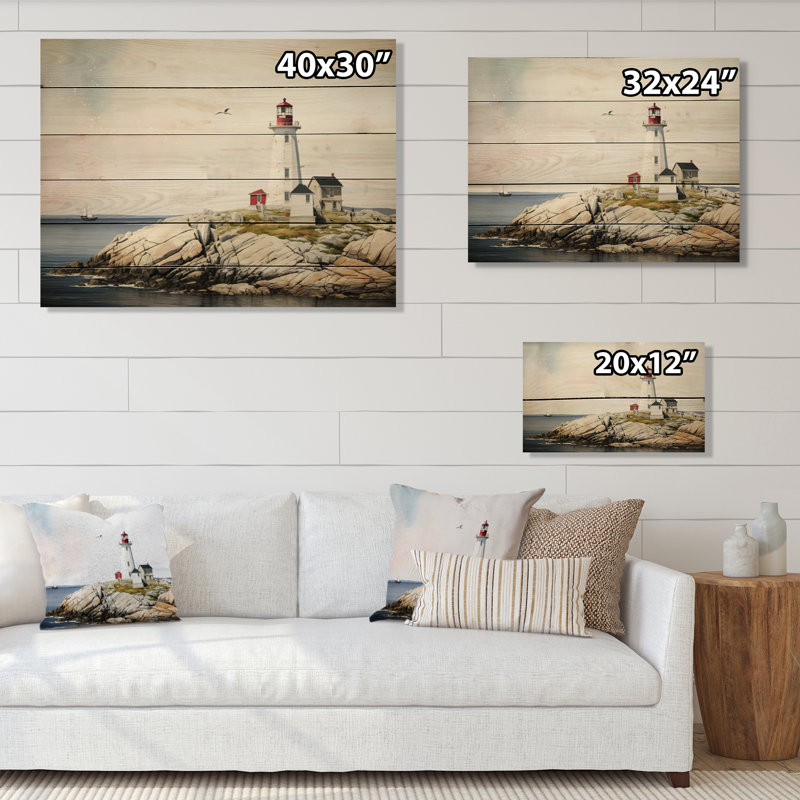 Phare de l'océan I - impression sur bois sans cadre, H 12 po x l 20 po x P 1 po