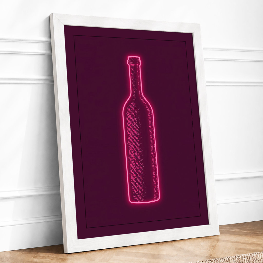 Neon Wine Bottle Modern - Framed Print