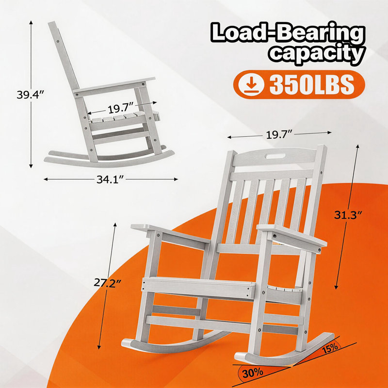 Outdoor Adirondack Rocking Chair HIPS All Weather Plastic Patio Chair Rocker（Set Of 2）, White