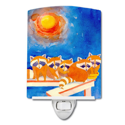 Raccoons on the Railing Ceramic Night Light