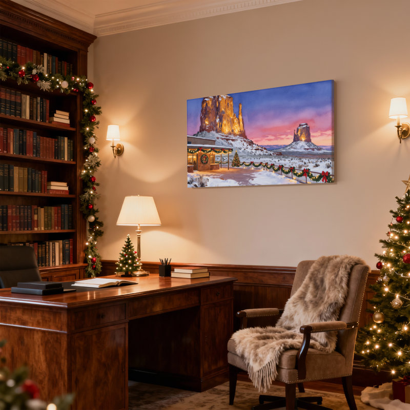 «Christmas Christmas Cabin Landscape Winter with Rock Formations», ensemble de 3 impressions d'art sur toile