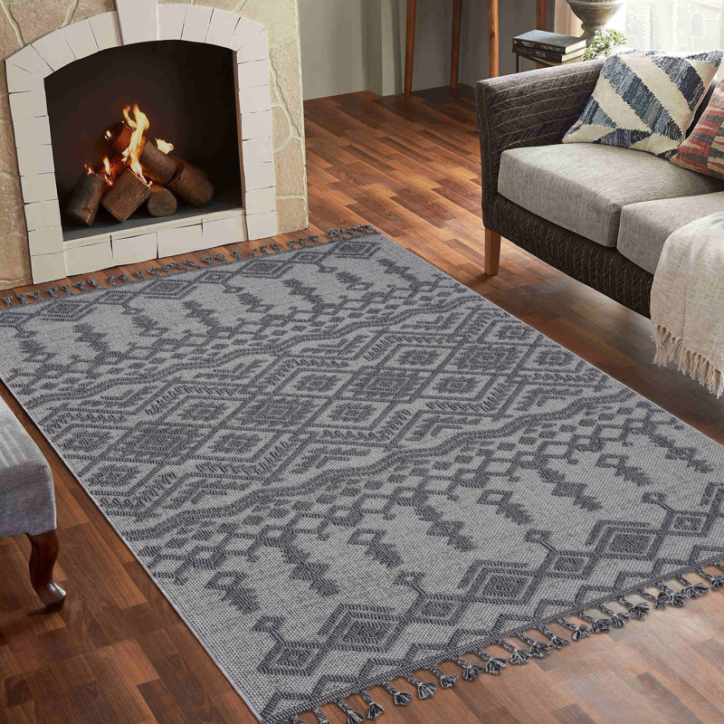 Tapis blanc / gris Azelle, Rectangle 6 pi 7 po x 7 pi 9 po