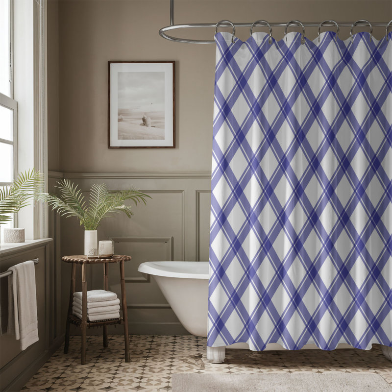 Rideau de douche blanc de qualité supérieure écossais blanc marine, H 74 po x l 71 po