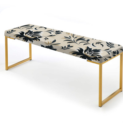 Beige Sleek Damask Harmony I - Damask Upholstered Gold Bench