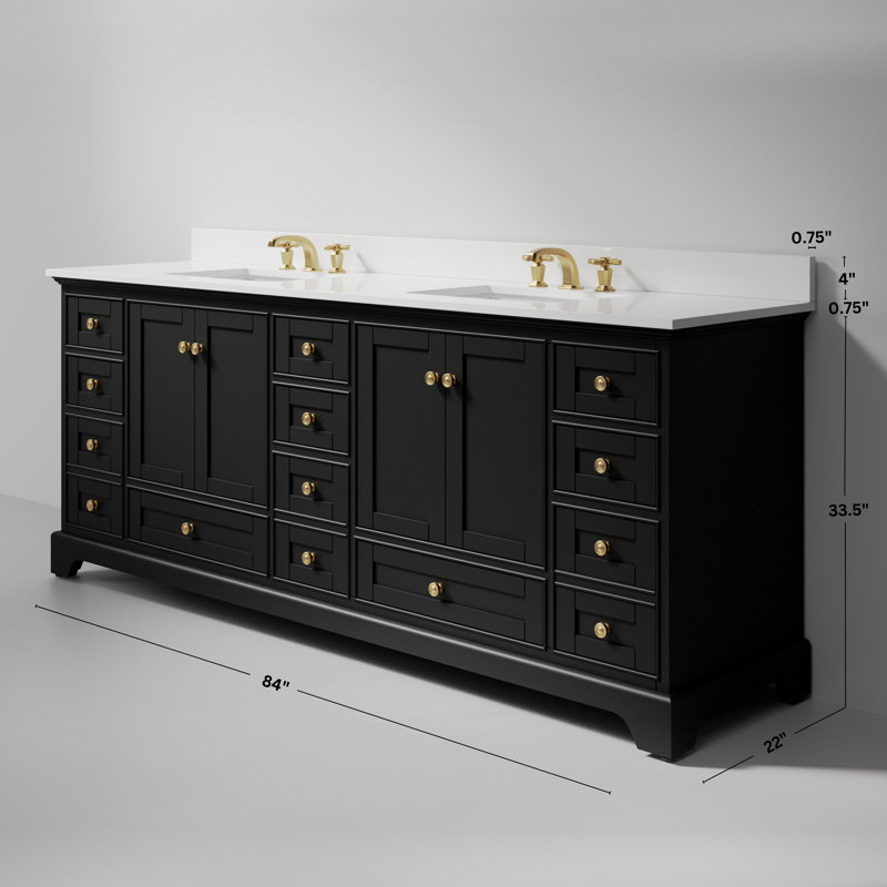 Audrey 84'' Free Standing Double Bathroom Vanity with Calacatta Quartz Top, Rose Gold, Oak