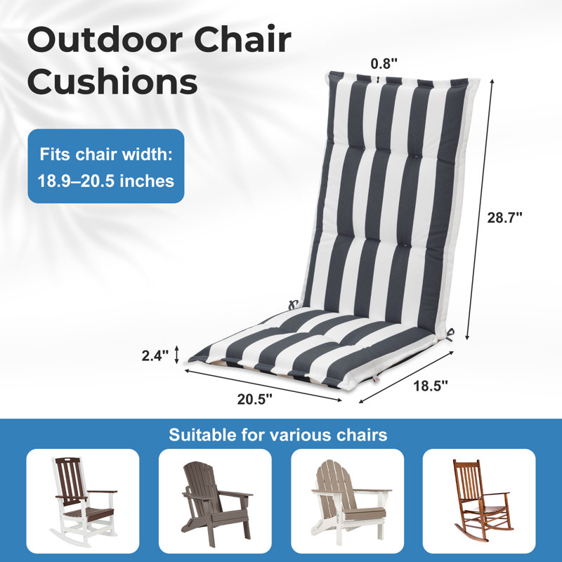  High Back Tufted Patio Chair Cushions Set of 2, Gray , 20.5" W x 18.5" D