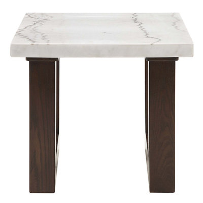 Table de bout Edwyn, plateau en marbre naturel blanc et finition brune