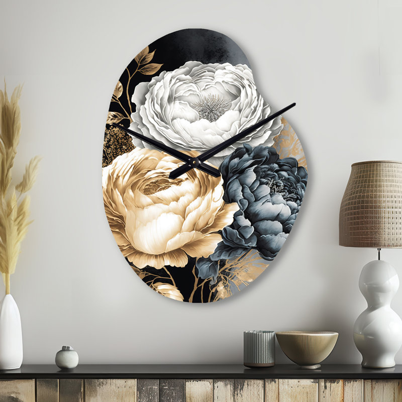 Horloge murale asymétrique en métal blanc, doré et noir Galang, Petit