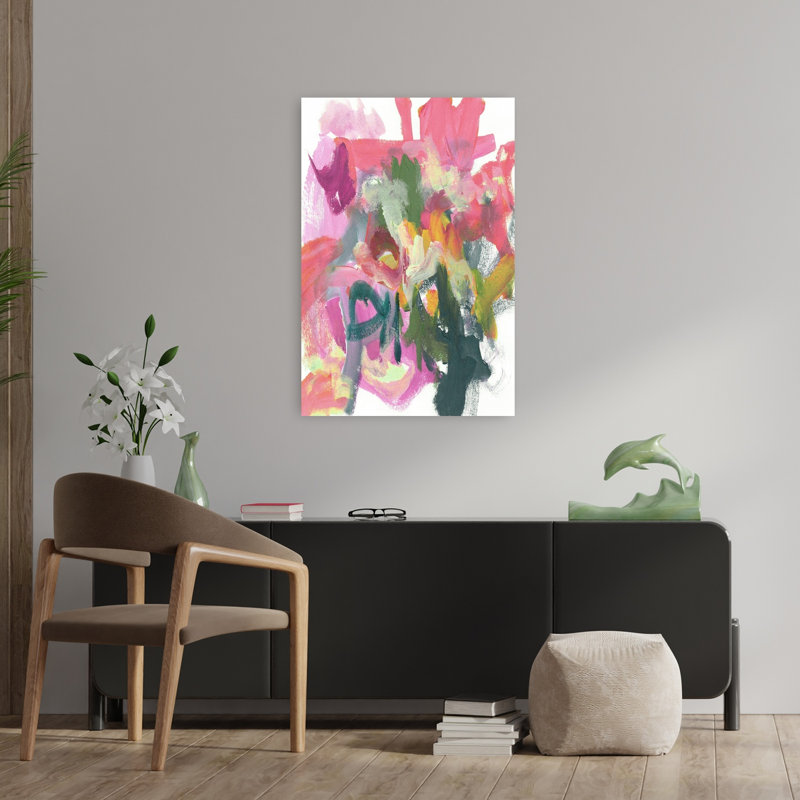 Art abstrait abstrait framboise rose audacieux, H 36 po x l 24 po