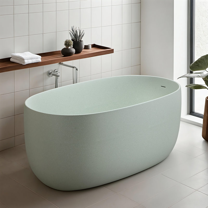 51" Freestanding Solid Surface Bathtub With Pop-Up Drainage And Overflow, Green