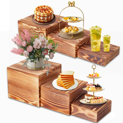 Paquet de 6 supports de présentation en bois, supports à gâteau carrés de 5 à 10 pouces pour mariage, fête, décor de salle à manger, caisses en bois rustique