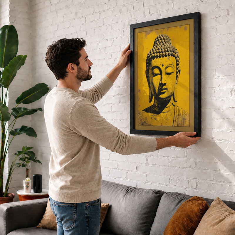 Golden Buddha Head Japandi - Print, Unframed, A2 - 59.4 x 42.0 cm