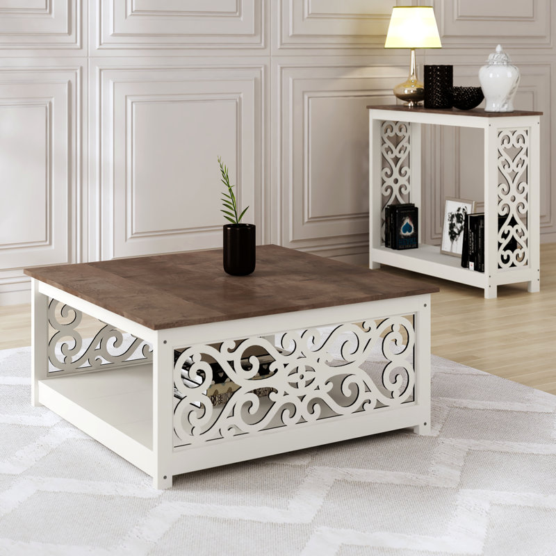Ariba Coffee Table with storage, Ivory/Knotty Oak