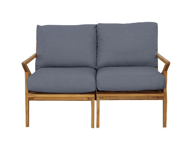 Hatteras 52'' Wide Teak Loveseat with Cushions, Steel