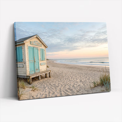 Natural Wood Framed,Canvas Wall Art for Living Room, Bedroom, Office or Entryway – Decorative Wall Decor with Beach Hut