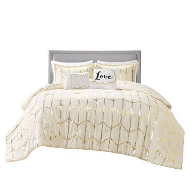Twin/Twin Xl Comforter In With Glowing Gold Metallic Print Contemporary