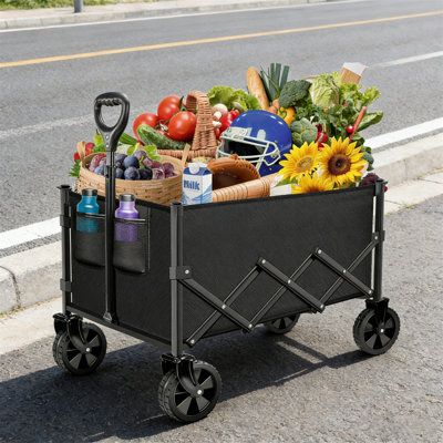 Chariot à main pliable avec roues, pliable, équipé de roues universelles silencieuses, grand chariot à roulettes, chariot polyvalent robuste, adapté pour le magasinage, les sports de plage, la pêche