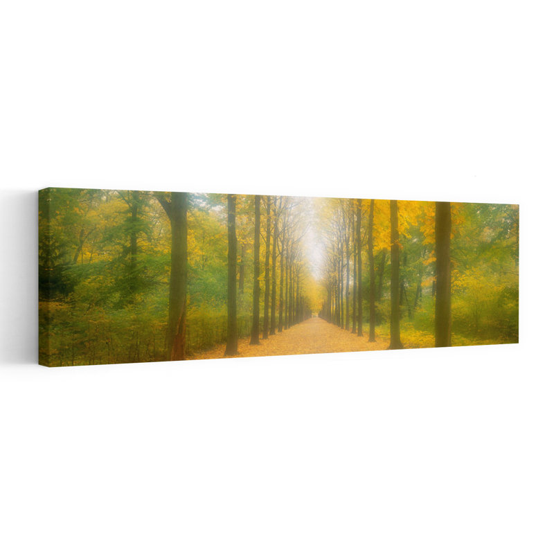 Chemin, art contemporain abstrait de paysage d'automne, Allemagne, H 12 po x l 36 po