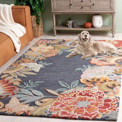 Tapis floral en laine / coton touffeté à la main Abbygaile