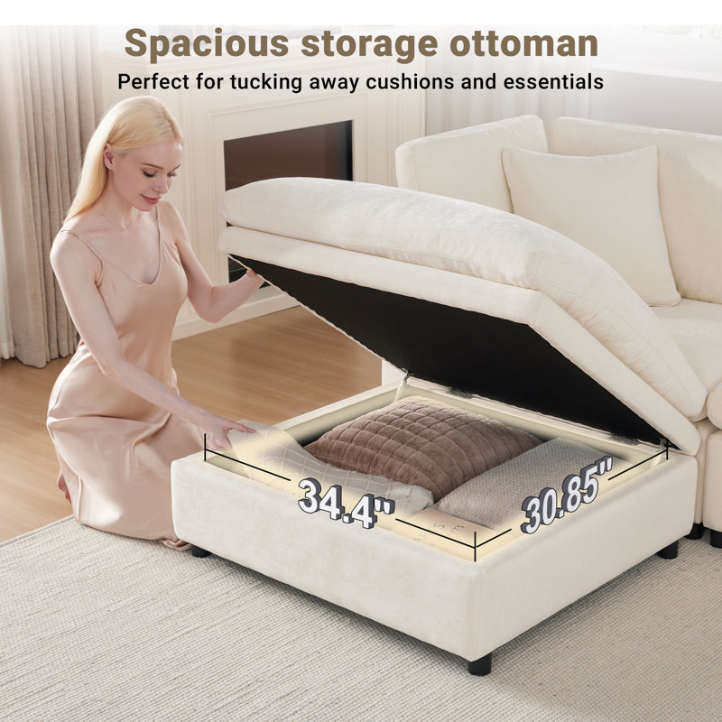 37.4" Wide Rectangle Standard Storage Ottoman, Beige