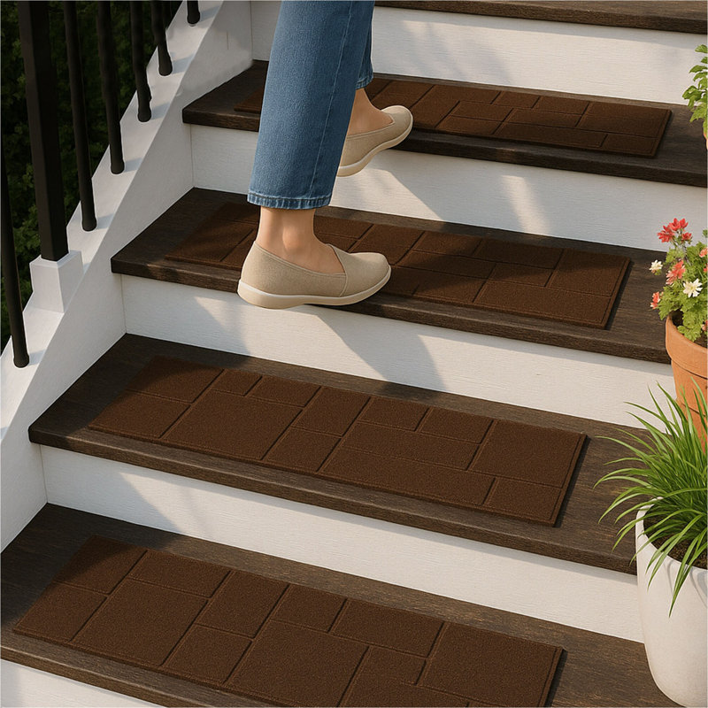  4 Pack 10" x 24" Cobblestone Stair Tread Decorative Panels, Brown