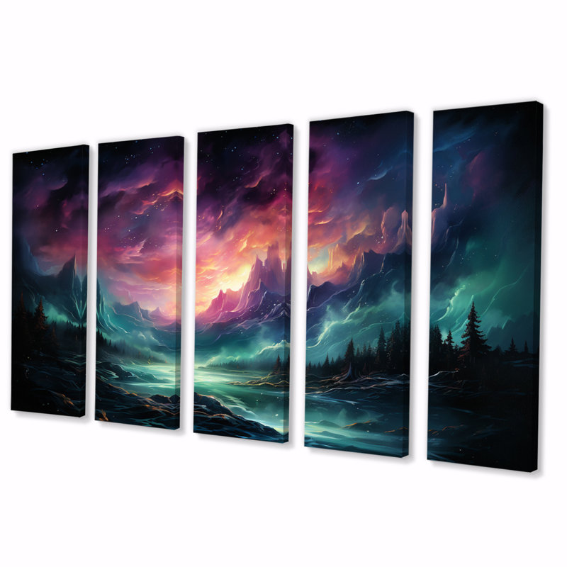 Northern Lights Cosmic Dance sur toile, 5 pièces