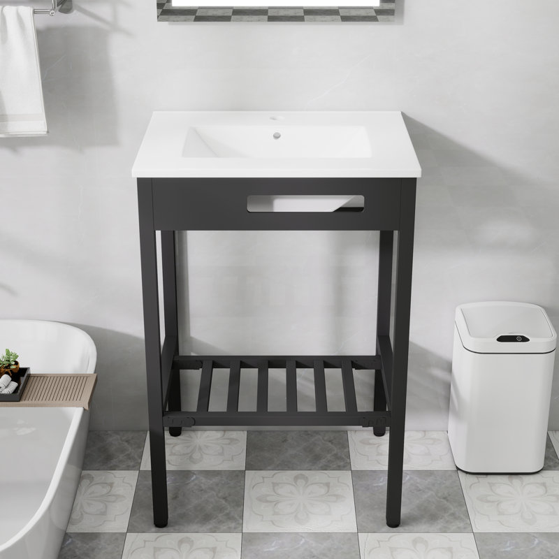 24"X18" Rectangular Console Bathroom Sink With Leg