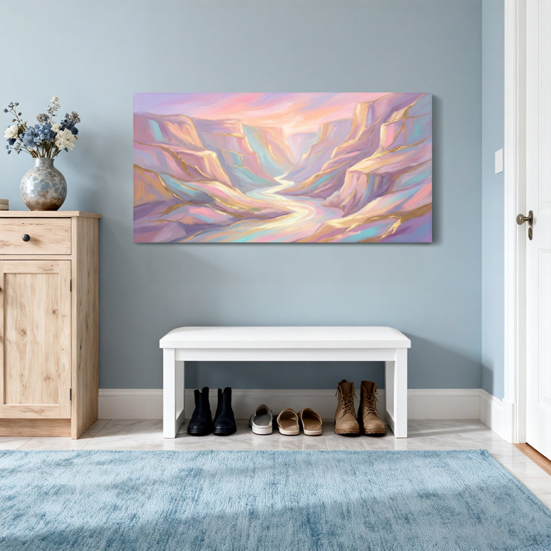 Paysage abstrait de canyon pastel avec des teintes douces et une douce lumière, H 20 po x l 40 po
