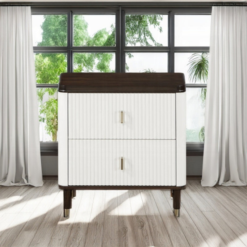 Table de chevet moderne à 2 tiroirs avec port USB - blanc et brun - mobilier de chambre en bois durable