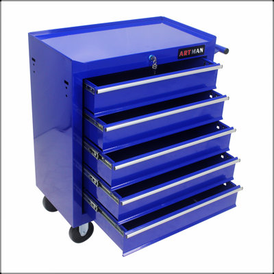 5-Drawer Steel Tool Chest With Locking System And 4 Wheels For Garage Organization And Mobility, BLUE