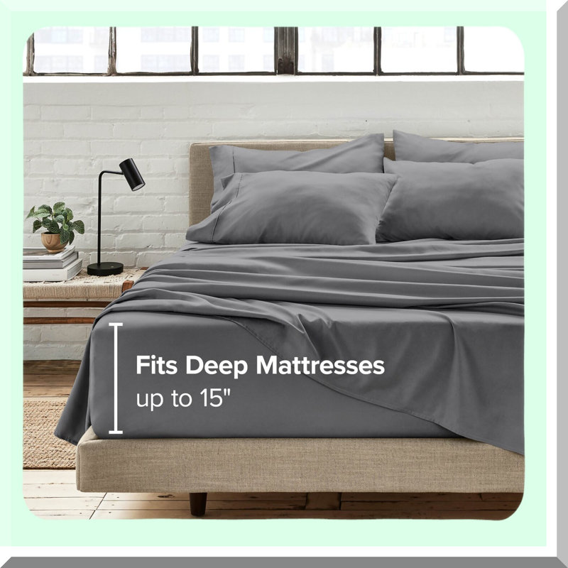 LuxuryCool Queen Sheet Set - Hotel Quality Bedding with Deep Pockets, Breathable Fabric, Wrinkle & Stain Resistant - 6 Piece Set in Grey with 4 Pillowcases