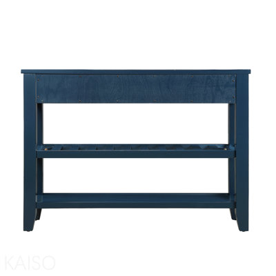 Console de 42 po Mid-Century, 2 tiroirs, 2 tablettes à 2 niveaux pour le salon - Bleu marine