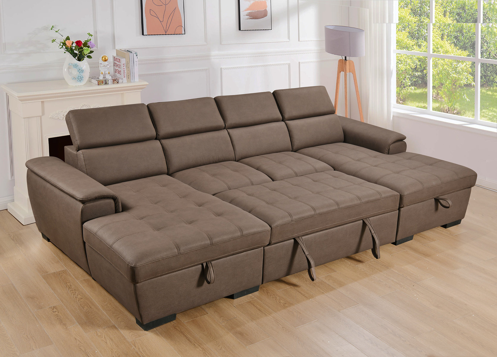 Hokku Designs U Shaped Sleeper Sofa, 121 Inch Overisze - 2 In 1 Pull ...