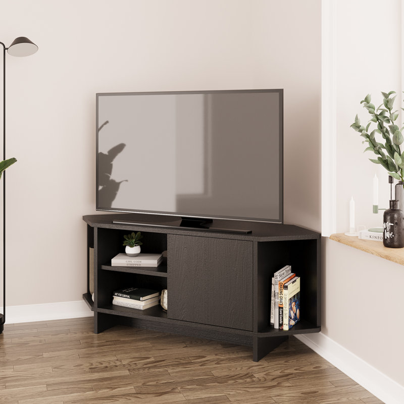 Teo Corner TV Stand – Space-Saving TV Unit for 43–48'' TVs, Compact Media Console with Open Shelves & Cabinet, Ready to Assemble, Available in 7 Colours