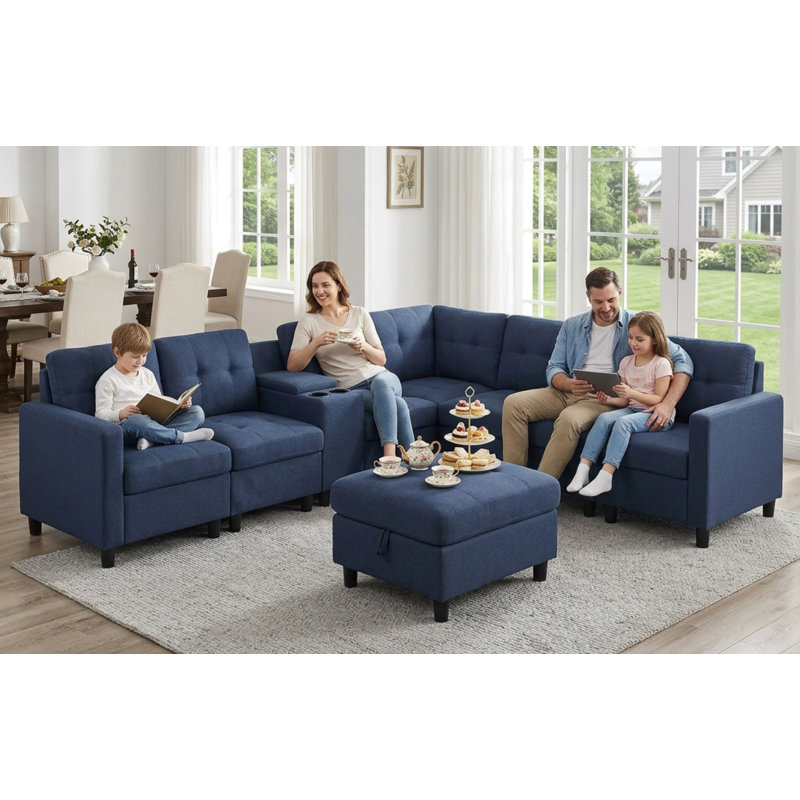 Canapé modulaire rembourré, Blue Polyester Blend