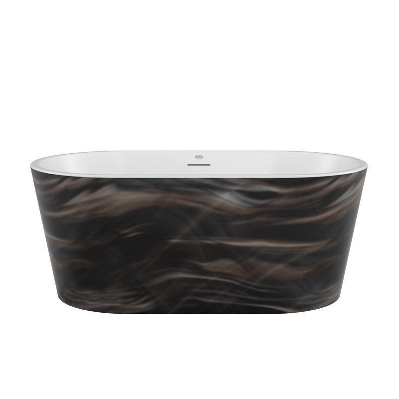 CELESTE 59"x32" Freestanding Soaking Bath with Chrome/White Toe Tap Drains, White/Midnight