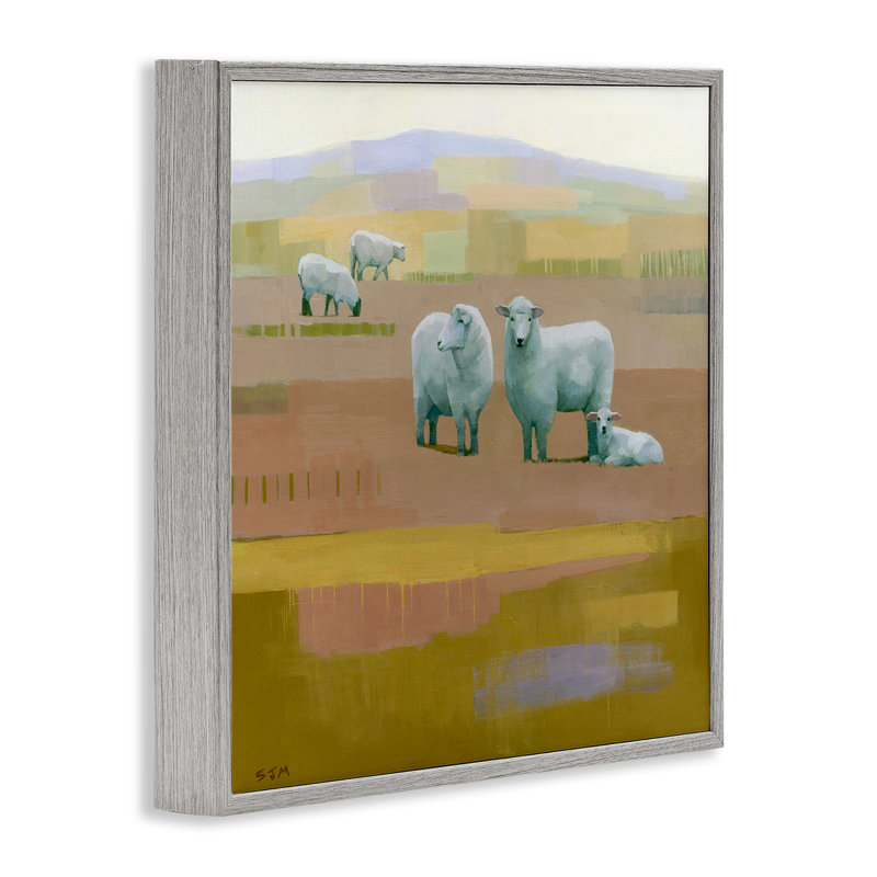 Moutons qui broutent dans les pâturages, art de la giclée encadrée par Stephen Mitchell, H 17 po x l 17 po