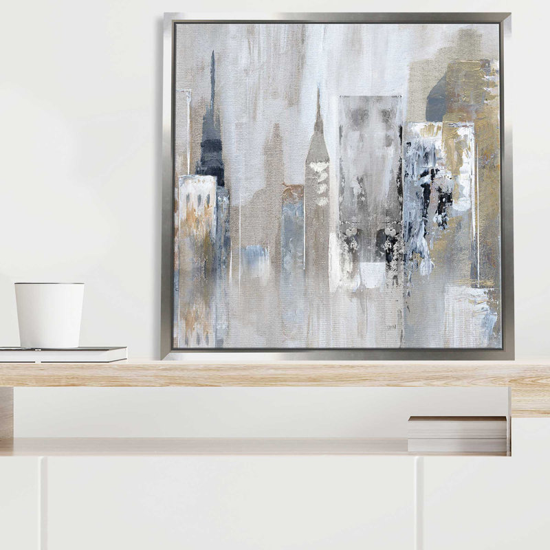 Bay City Reflection par Nan - Peinture, L 21,5 po x H 21,5 po, Encadrement argenté