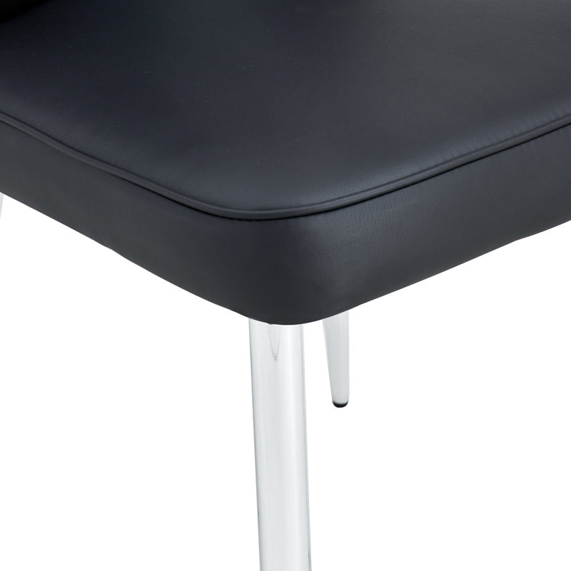Ensemble de salle à manger chic: plateau de table et 6 chaises en polyuréthane noir avec support de pieds en métal et design de lignes verticales.