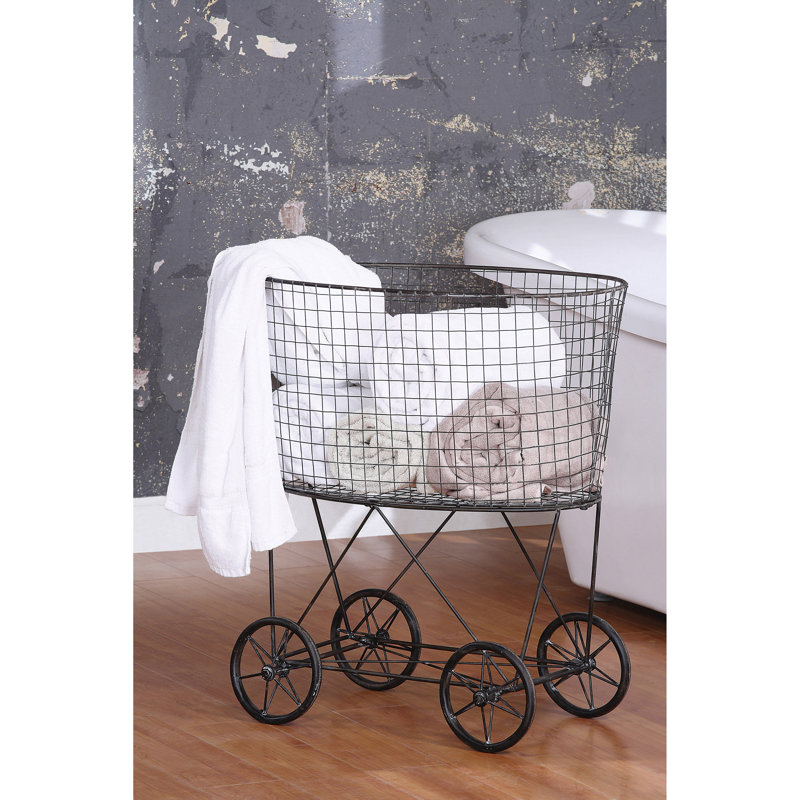 Metal Rolling Laundry Cart with Rack, Gray