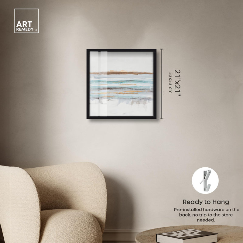 «Baraquas I Shadowbox Print», art abstrait bleu par Art Remedy, H 21 po x l 21 po, Noir