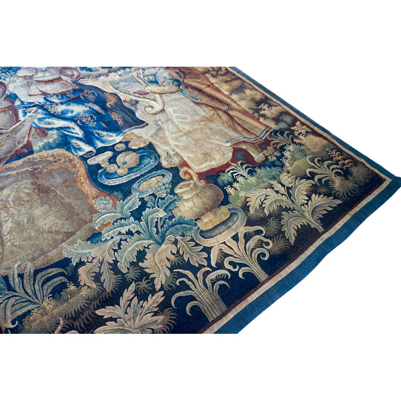 Antique Tapestry Belgium Allover Multicolor 1650s Rug
